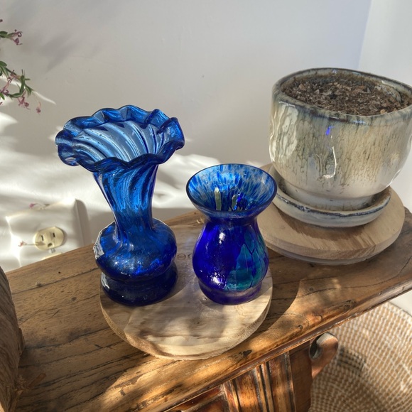 Antique blue glass vases set/2 - Picture 2 of 5